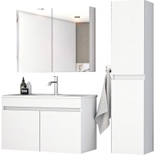 Alfa Banyo Viola Beyaz (80+35) 115 cm MDF Boy Dolaplı Lavabolu Banyo dolabı takımı**Demonte Değil**