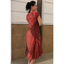 Bohemian Kadın Ay Kol Patchwork Naturel Elbise