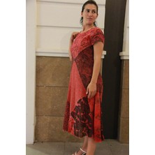 Bohemian Kadın Ay Kol Patchwork Naturel Elbise