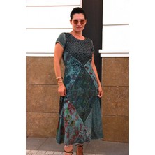 Bohemian Kadın Ay Kol Patchwork Naturel Elbise