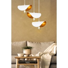 Noonlux 3lü Metal Beyaz Gold Avize