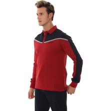 Fore Sport Erkek Kirmizi Polo Yakali Uzun Kollu Eşofman T-Shirt Takim