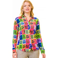 Exve Exclusive Çok Renkli Barok Stil Alfabe Baskılı Kadın Gömlek