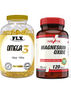 Igor Flx Omega 3 Balık Yağı 90 Softgel & Nevfix Magnesium Oxide Magnezyum 250 Mg 120 Tablet