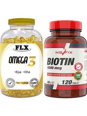 Igor Flx Omega 3 Balık Yağı 180 Softgel & Nevfix Biotin 5000 Mcg 120 Tablet