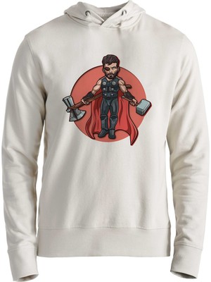 Alfa Tshirt Thor Mjolnir Hammer Baskılı Ekru Çocuk Sweatshirt