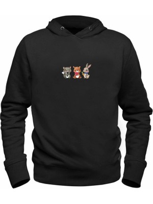 Alfa Tshirt Animal Tavşan Resimli Baskılı Çocuk Siyah Sweatshirt