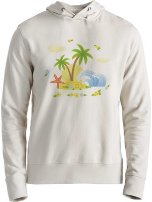 Alfa Tshirt Palmiye Resimli Tasarımlı Baskılı Ekru Çocuk Sweatshirt