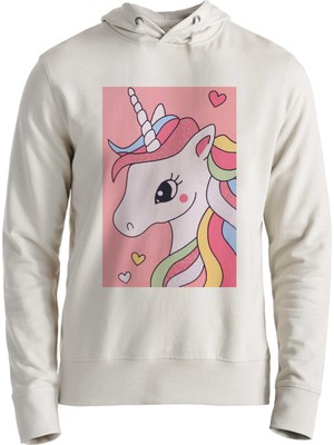 Alfa Tshirt Unicorn Dijital Baskılı Resimli Ekru Çocuk Sweatshirt