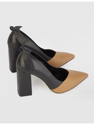 İLVİ Daphne Deri Kadın Taba Siyah Topuklu Ayakkabı