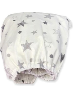 Pamuklu Bebek ve Çocuk Lastikli Çarşaf Beyaz Zemin Gri Yıldızlar 90X190