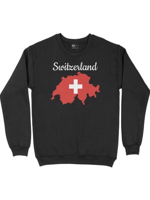 Cix Isviçre Haritalı ve Bayraklı Siyah Sweatshirt