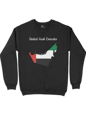 Cix Arap Emirlikleri Haritalı ve Bayraklı Siyah Sweatshirt
