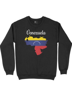 Cix Venezuela Haritalı ve Bayraklı Siyah Sweatshirt