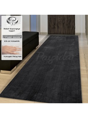 Payidar Yıkanabilir Post Peluş 80 x 750 cm 4003 Antrasit Kaymaz Taban Kesme Yolluk Halı