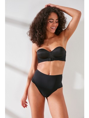 C&city C12806 Kadın Lazer Kesim Yüksek Bel Iz Yapmaz String Siyah