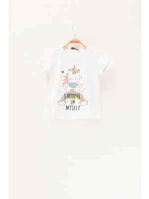 Zeyland Kız Bebek Unicorn Baskılı Beyaz T-Shirt (2-7yaş)