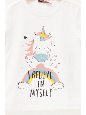 Zeyland Kız Bebek Unicorn Baskılı Beyaz T-Shirt (2-7yaş)