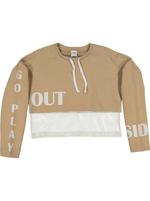 Zeyland Kız Çocuk Go Play Fileli Crop Bej Sweatshirt (4-12YAŞ)