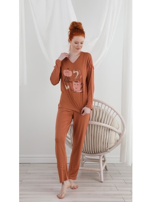 Sevim 13197 Bayan Uzun Kol Tarçın Pijama Takımı