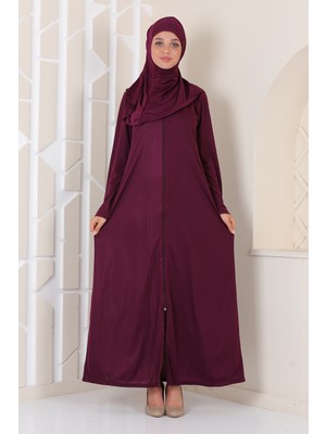 Aslınur Pratik Fermuarlı Namaz Elbisesi Mürdüm