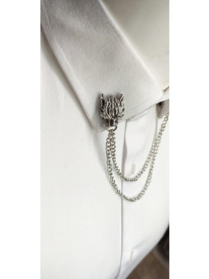 Elegante Cravatte Kurt Figürlü Zincirli Gömlek Yaka Iğnesi