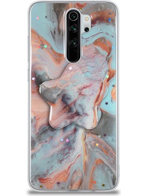 Caseart Xiaomi Redmi Note 8 Pro Kapak Mermer Desenli Pop Socketli Silikon Kılıf - Mercan