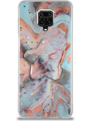 Caseart Xiaomi Redmi Note 9 Pro Kapak Mermer Desenli Pop Socketli Silikon Kılıf - Mercan