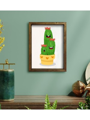 Bk Gift Kaktüs Tasarımlı Doğal Masif Ahşap Çerçeveli Tablo 30X40CM-12