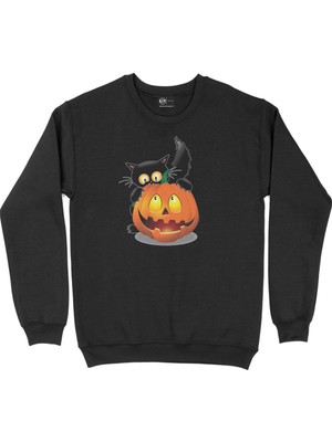 Cix Halloween Kedi Siyah Sweatshirt