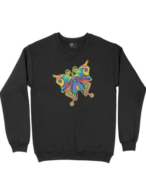 Cix Rengarenk Kelebek Siyah Sweatshirt