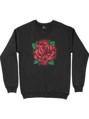 Cix Kırmızı Gül Siyah Sweatshirt