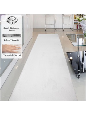 Payidar Yıkanabilir Post Peluş 100 x 400 cm 4004 Süt Beyaz Kaymaz Taban Kesme Yolluk Halı