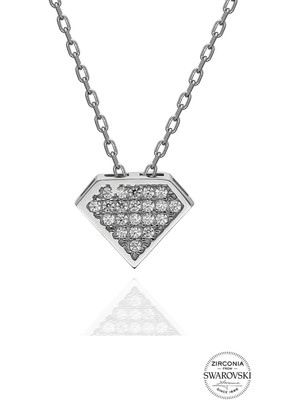 Söğütlü Silver Gümüş Swarovski Taşlı Pırlanta Modeli Piramit Kolye
