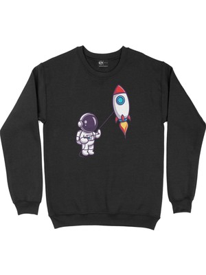 Cix Astronot ve Roket Siyah Sweatshirt