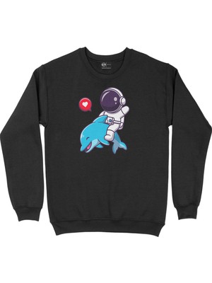 Cix Astronot ve Balina  Siyah Sweatshirt