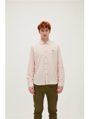 Bad Bear Erkek Beyaz-Kırmızı Çizgili Gömlek