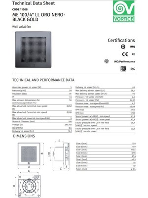 Vortice Düşük Ses Seviyesi 26.9 Db(A) Mimari Uygulama Ideal Tasarım Kesintisiz Çalışma Havalandırma Fanı Banyo Mutfak Salon Oda Agmair Agm Punto Evo Bianco White Gold Dekoratif