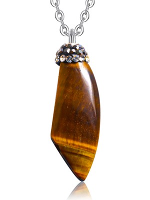 Tesbih Atölyesi Zirkon Işlemeli Doğal Kaplan Gözü Taşı Kolye