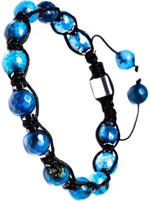 Tesbih Atölyesi Siyah Makrome Buz Mavi Akik Bileklik