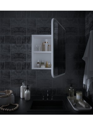 Rivomo Beyaz Oval Dekorasyon Banyo Dolabı