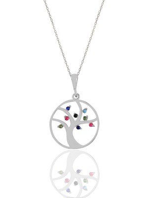 Söğütlü Silver Gümüş Renkli Taşlı Ağaç Kolye