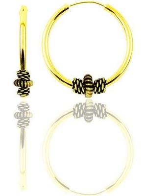 Söğütlü Silver Gümüş Altın Yaldızlı 12 mm Mini Işlemeli Halka Küpe