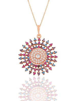 Söğütlü Silver Gümüş Rose Renkli Taşlı Tasarım Kolye