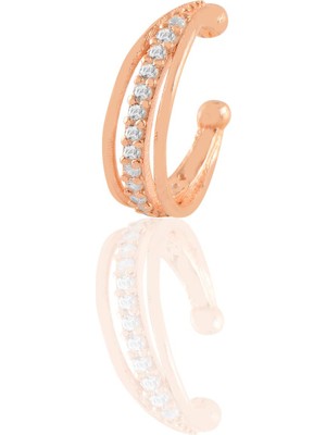 Söğütlü Silver Gümüş Rose Zirkon Taşlı Üç Sıra Görünümlü Sıkıştırmalı Tekli Kıkırdak Küpe