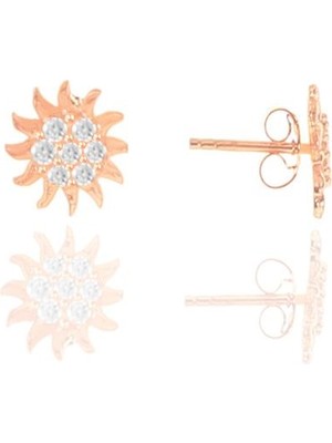 Söğütlü Silver Gümüş Rose Zirkon Taşlı Mini Güneş Küpe
