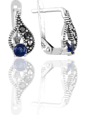 Söğütlü Silver Gümüş Markazit ve Safir Taşlı Damla Modeli Küpe