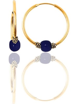 Söğütlü Silver Gümüş Altın Yaldızlı 17 mm Çivit Mavisi Halka Küpe