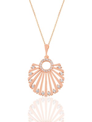 Söğütlü Silver Gümüş Rose Zirkon Taşlı Midye Kolye