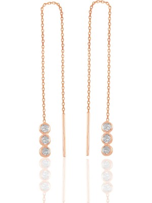 Söğütlü Silver Gümüş Rose Zirkon Taşlı Pırıltılı Zincir Küpe